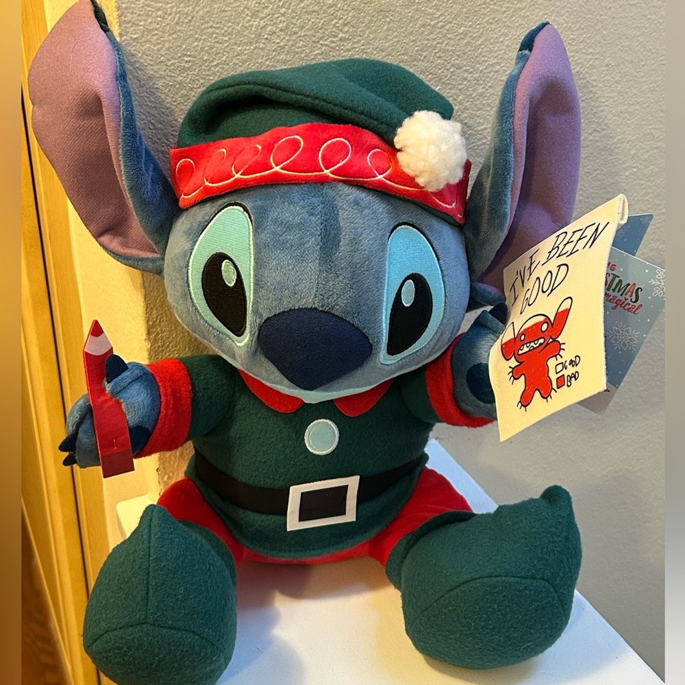 Disney Stitch Christmas Elf Plush Toy - Green and Red
